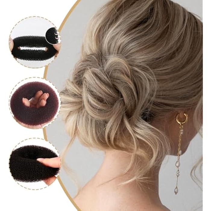 Ericotry beautiful donut hair bun makers- 3 pieces women hair chignon donuts ring style bun maker doughnut shaper diy hair styling accessories 1large+1middle+1small (black) - Image 4